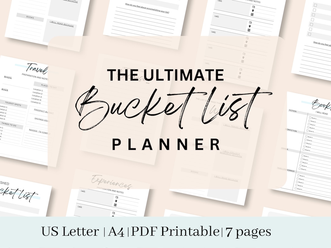 Bucket List Printable Bundle Planner Books to Read Checklist Etsy