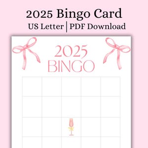 Bingokaart 2025 afdrukbaar, nieuwjaarsresoluties en -manifestaties, bordspel nieuwjaarsvisie, Amerikaanse brief, afdrukbare pdf, nieuwjaarsbingo
