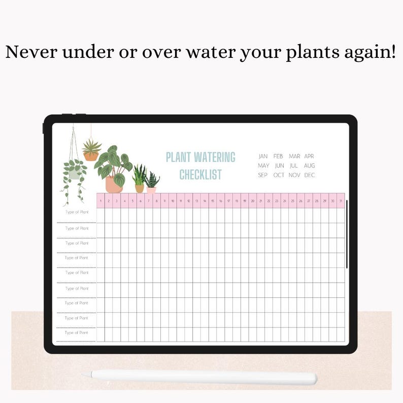 Monthly Plant Watering Checklist Template, Plant Care Tracker, House