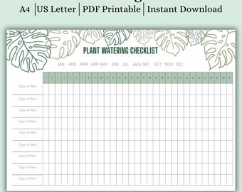 Plant Watering Tracker, House Plant Care Tracker, Watering Schedule, Monthly Plant Watering Checklist, Plant Care, Watering Log, A4 US