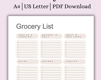 Grocery Shopping List, Printable Grocery List, Grocery Planner Organization, Grocery Template