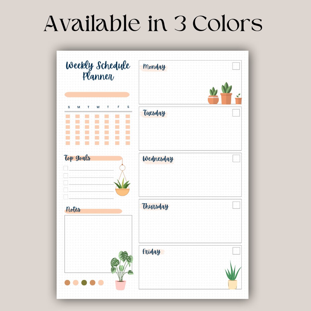 Weekly Schedule Task Organizer Form.pdf Weekly Organizer Printable, Weekly Schedule Template, Top Goals Planner ...
