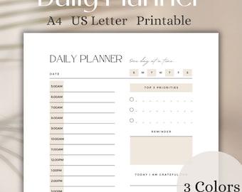 Daily Schedule Template, Top Priorities, Daily Planner, Daily Affirmations, Task Management, Hourly Schedule Template, Notes, A4, US Letter