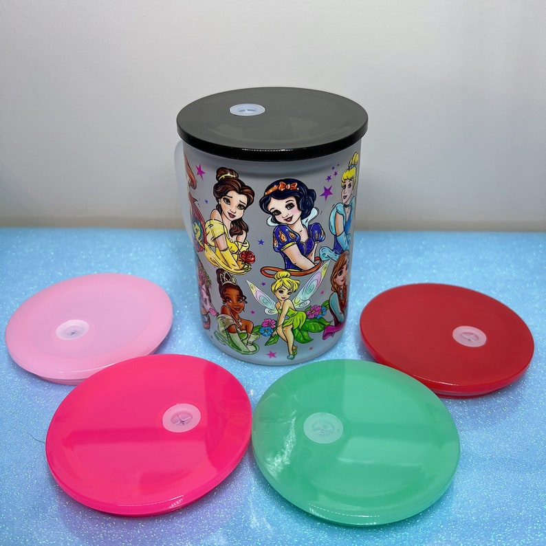 17 Oz Frosted Glass Mug With Plastic Color Lids and Straw Etsy