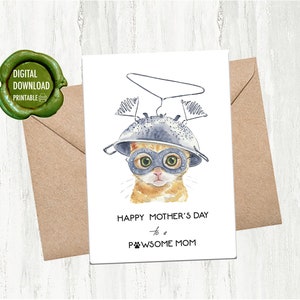 Carte de maman chat drôle imprimable, carte de fête des mères pour animal de compagnie, carte de maman en fourrure, téléchargement immédiat, PDF, carte de fête des mères drôle, carte de chat