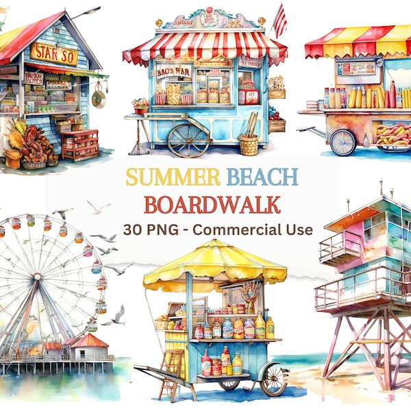 35 Summer Beach Boardwalk, avec crème glacée, grande roue et jeux d'arcade, idéal pour les travaux manuels d'été, téléchargement instantané, utilisation commerciale