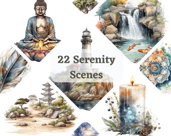 Aquarell Meditation Clipart: 22 Gelassenheit PNG Bilder (Digitaler Download)