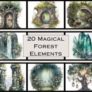 20 魔法の森の要素のクリップアート - Woodland Wonders、PNG 形式、商用利用のための即時ダウンロード、クラフト プロジェクト用のデジタル ダウンロード