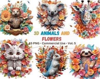 3D Animals and Flowers Sublimation Designs: Mug & Tumbler Prints (Digital Download)