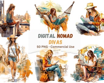 Digital Nomad Divas Clipart: Modern Working Women PNG (Commercial Use)