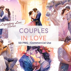 Watercolor Couples Clipart: Famous Love Stories PNG (Digital Download)