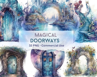 Magical Doorways Clipart: Watercolor Portal PNG Set (32 Files)