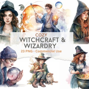 Cozy Witchcraft Clipart: 23 Magical Wizard Characters (PNG Download)