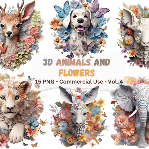 3D Animals and Flowers for Sublimation mugs, Tumbler Prints, Pastel Colors, Instant Digital Download with Commercial License - Part 4