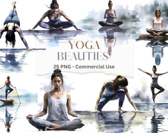 25 Yoga Beauties , Girl Yoga Poses & Asanas clipart Collection, Meditation PNG, Watercolor Clipart, Instant Download with Commercial use