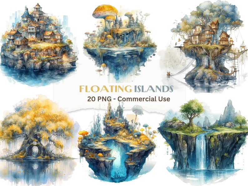 Fairy Floating Islands Clipart: Skyborne Dreamscapes (PNG Digital ...