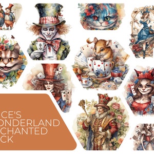 21 Alices Wonderland Enchanted Deck Cliparts - Alice in wonderland Inspired Illustrations, PNG Format Instant Download for Commercial Use