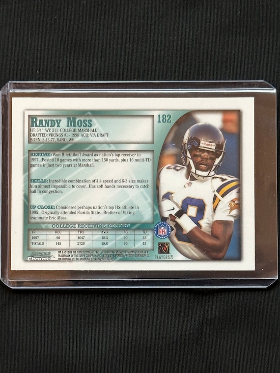 1998 Bowman Chrome Randy Moss Rookie Card #182 - Hall of Fame NFL