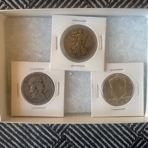 Zestaw startowy srebrnych półdolarówek | Idealny dla początkujących kolekcjonerów srebrnych półdolarówek Walking Liberty, Franklin i JFK