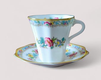 Vintage Coalport Bone Tea Cup & Saucer, Ming Rose Floral, England 1960s