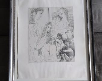 1968年 パブロ・ピカソ サイン入りカラーリトグラフ「驚きの顔