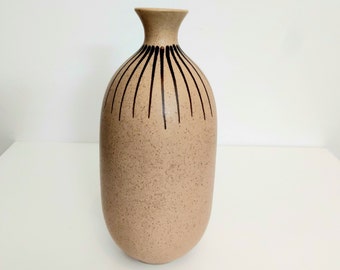 Vintage Ceramic Clay Vase, Medium Brown Striped Vase, Hazel Striped Vase, Beige Vase, Scandinavian Ceramic Vase, Scandinavian Pottery.