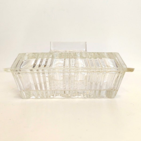 Vintage Crystal Butter Dish With Lid, Butter Serving Dish, Ribbed Heavy Clear Crystal Dish