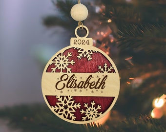 Personalized Snowflake Ornament | 3D Wood Ornament | Engraved Wooden Ornament | 3D Layer Ornament | Christmas Custom Name Ornament USA Made