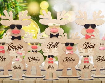 Personalized Reindeer decor, Family Christmas Reindeer Decoration, Reindeer Place Names Setting, Christmas Ornament, Table Place Names