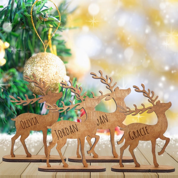 Personalised Tall Christmas Reindeer Table decoration, Custom Reindeer decorations Stag Place Names, winter wedding decor, 2023 ornaments