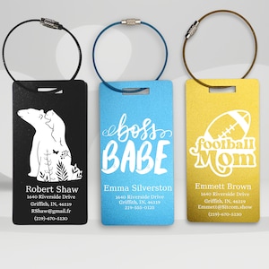 Cute Large Personalized Metal Luggage Tag, Engraved Aluminum Tag,  Travel Gift, Bag ID, Custom Image, Logos, Suitcase, bag name tag, Teacher