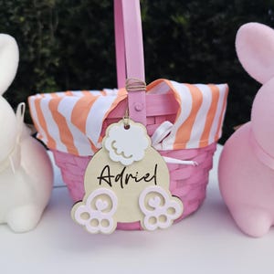 Étiquette de panier de Pâques, étiquette de lapin personnalisée pour décoration de panier de Pâques d'enfants, étiquette de nom de panier pour cadeau de Pâques de petits-enfants, marque-place, cadeau personnalisé