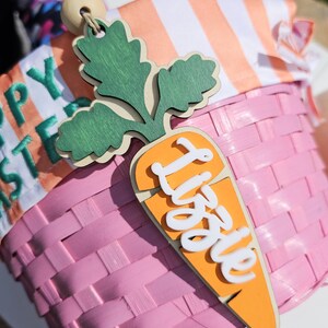 Étiquette en bois de carotte, étiquettes de panier de Pâques, étiquette de lapin personnalisée pour décoration de panier de Pâques pour enfants, étiquette de nom de panier pour cadeaux de Pâques petits-enfants, marque-place