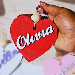Personalized Wooden Heart Gift Tag: Acrylic Name, Valentine&#39;s Day