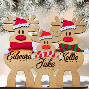 Décoration de renne de Noël en famille, Renne autoportant personnalisé, Noms de lieux, Ornement, Noms de lieux de table, Mariage d'hiver