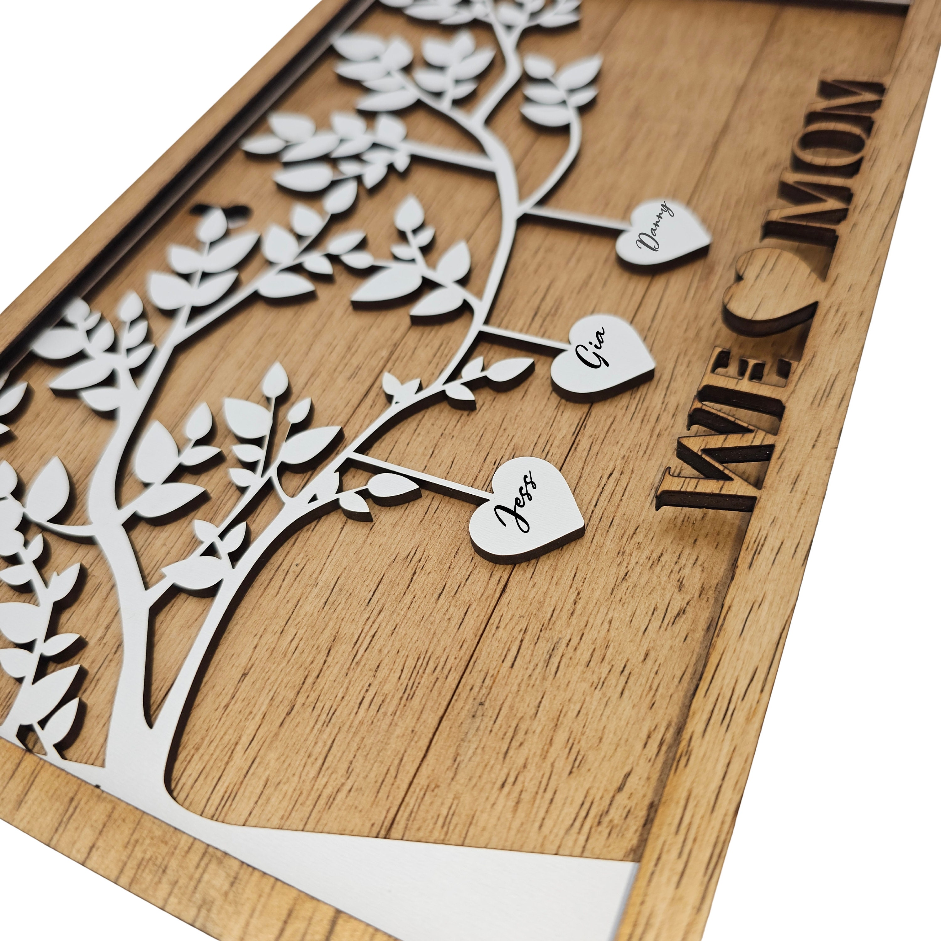 Personalized Wooden Family Tree Sign | Grandkids Names Hanging Hearts ...
