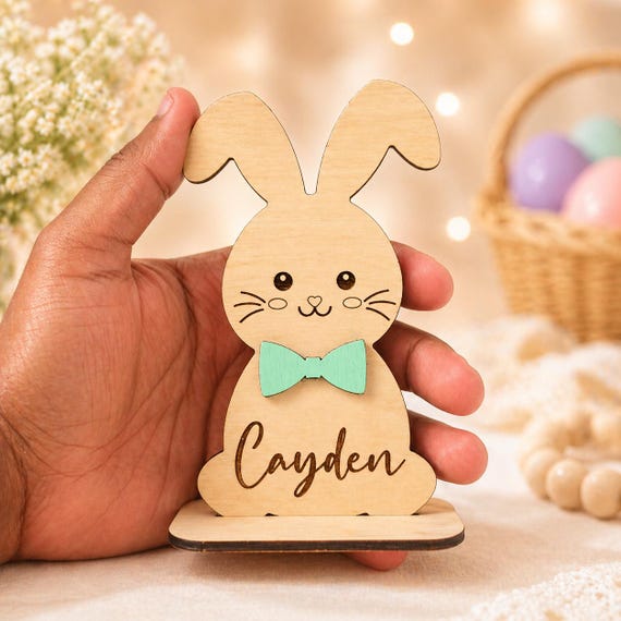 Personalized Wooden Bunny Place Card: Custom Easter Table Decor
