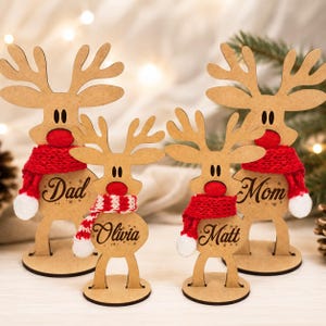 Family Christmas Reindeer Decoration, Personalised Freestanding Reindeer, Place Names Setting, Ornament, Table Place Names, winter wedding