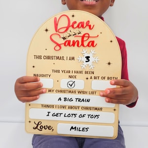Reusable Dear Santa Wish List Board, Kids Christmas Photo Prop, Santa Letter, Dry Erase Christmas Wish List Sign, Family Holiday Tradition