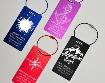 Large Engraved Aluminum Tag, Personalized Metal Luggage Tag, Travel Gift, Backpack tag, Bag ID, Custom Images, Logos, Suitcase tag