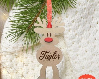 Personalized christmas ornaments, reindeer ornament, wooden ornaments, reindeer decor, reindeer names, reindeer gift, kids ornaments