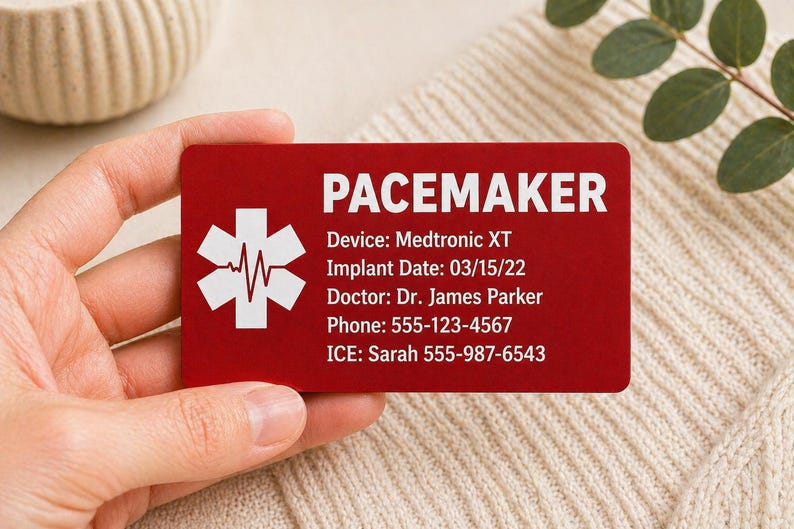 Pacemaker Card For Wallet Emergency Medical Alert Wallet Card | Laser Engraved Aluminum Health ID ...