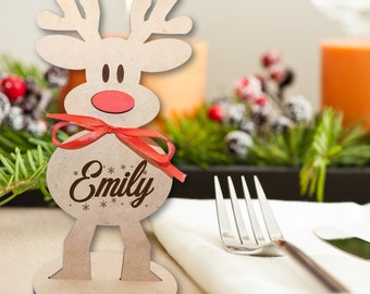 Christmas Reindeer Table Decorations. Personalized place settings, Napkin ring, Candle Holder, Ornament, for Holiday  Party, Wedding Favor