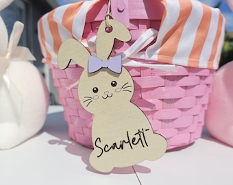Paasmandlabel, aangepaste konijntjestag voor kinderen paasmandje decor, naamkaartje mandje voor kleinkinderen paascadeau, plaatskaart, gepersonaliseerd cadeau