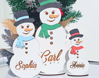 Personalized Freestanding Snowman – Christmas Decor, Table Place Name, Winter Wedding Favor, Holiday Ornament, Wooden Snowman Gift, USA Made