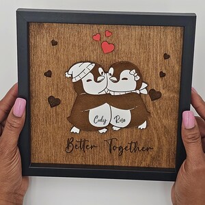 Valentine&#39;s Day Gift, 5th Anniversary Gift, Wood Anniversary Sign - Custom Couple Names Gift with Forever Flower, 3D Wooden Couples gift