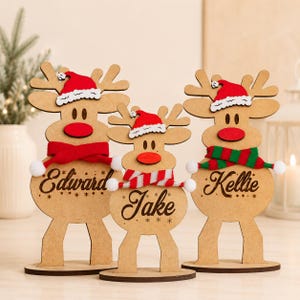 Family Christmas Reindeer Decoration, Personalised Freestanding Reindeer, Place Names Setting, Ornament, Table Place Names, winter wedding