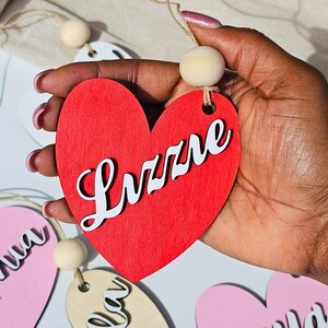 Personalized Valentine&#39;s Day Heart Tag: 3D Acrylic Name, Wooden Gift Basket Label