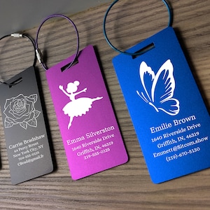 Large Engraved Aluminum Tag, Personalized Metal Luggage Tag, Travel Gift, Backpack tag, Bag ID, Custom Images, Logos, Suitcase tag