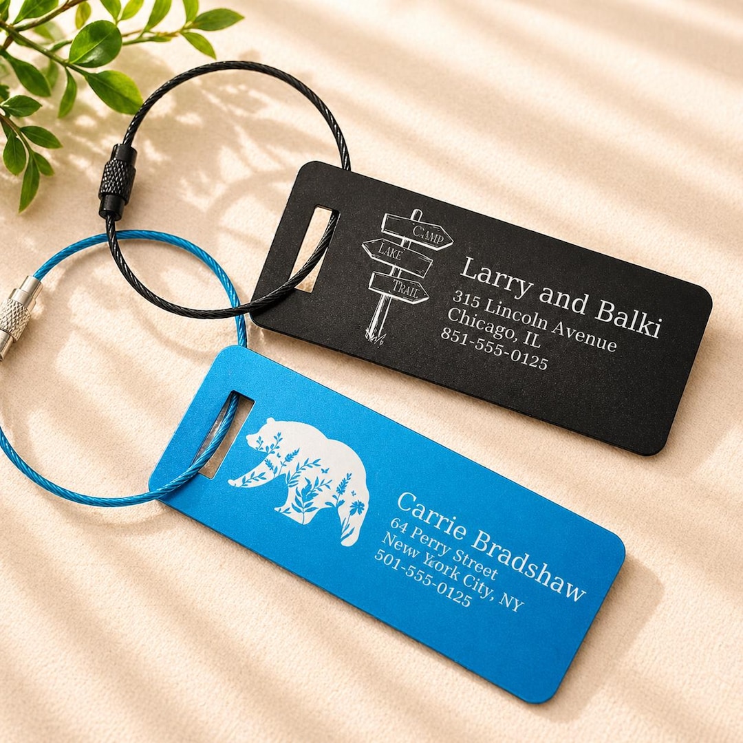 LABELS & TAGS VOL.3/ファション・ラベル＆タグ デザイン 作品 Engraved Aluminum Camping Luggage Tag, Personalized Backpack Tag